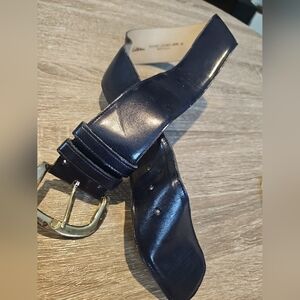 Calderon Navy Blue Leather Waist Belt – Made in USA – Size M – Gold Buckle